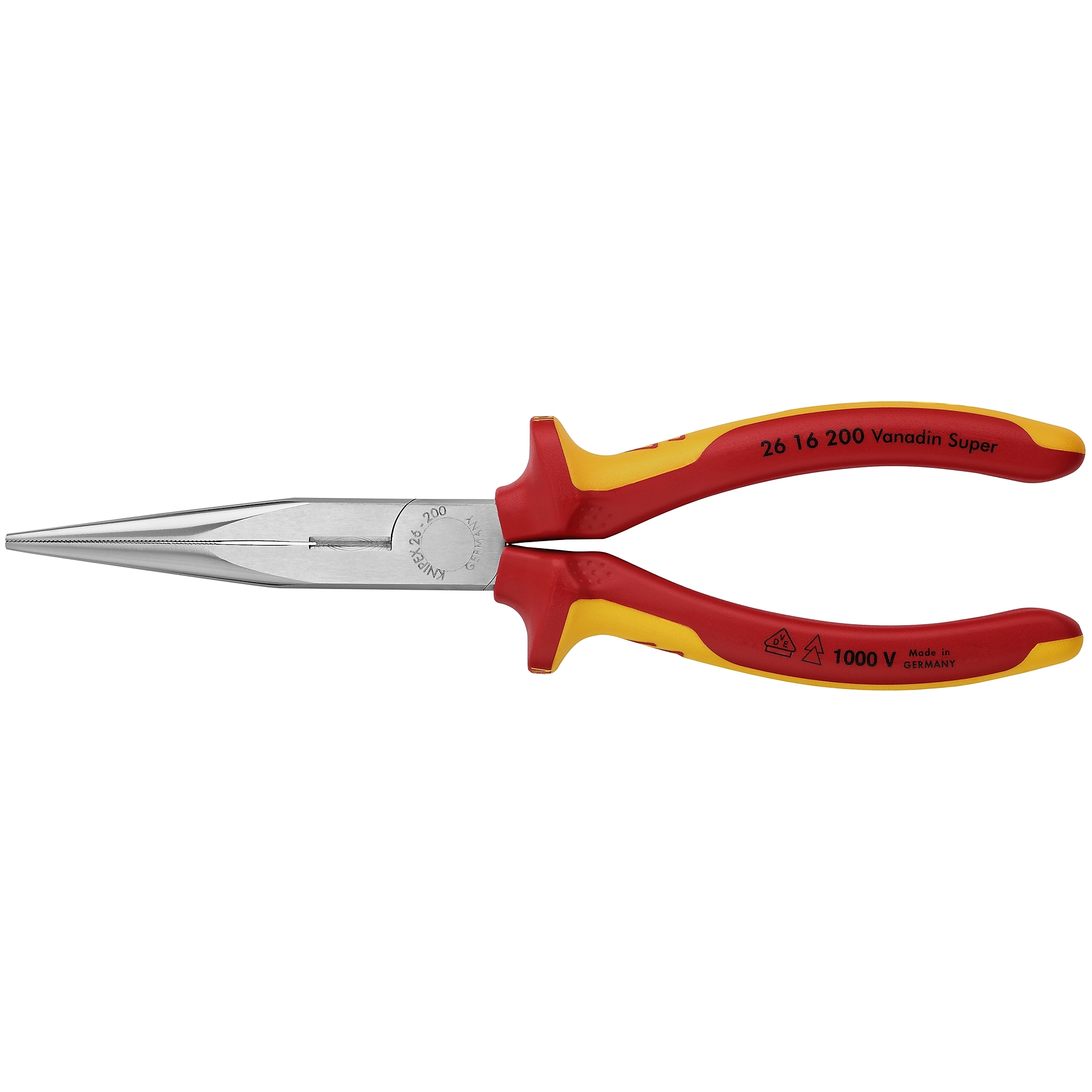 KNIPEX Long Nose Pliers with Cutter - 8in., Comfort Grip, 1000V, Vanadium Steel, 0.094in. Jaw Capacity, Model# 26 16 200